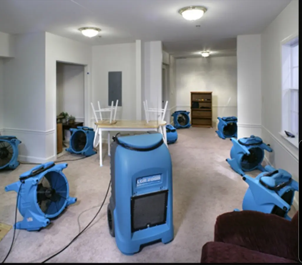 Air movers and dehumidifier setup for Water Extraction & Removal in Potomac